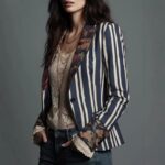 Women's Bohemian Color-Block Striped Blazer - Image 6