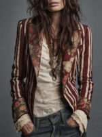 Women's Bohemian Color-Block Striped Blazer - Image 5