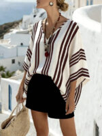 Loose-fit Batwing Sleeve Striped Top T-shirt - Image 9
