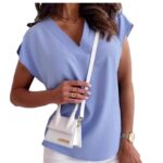 Solid-color Sleeveless V-neck Womens Casual Shirt - Image 2