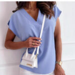 Solid-color Sleeveless V-neck Womens Casual Shirt - Image 4
