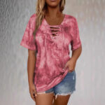 Tie-dye Printed Drawstring Casual Fashion Short-Sleeve T-Shirt - Image 4