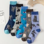 Cute Cat Print Crew Socks – Colorful Kitten Novelty Women’s Socks