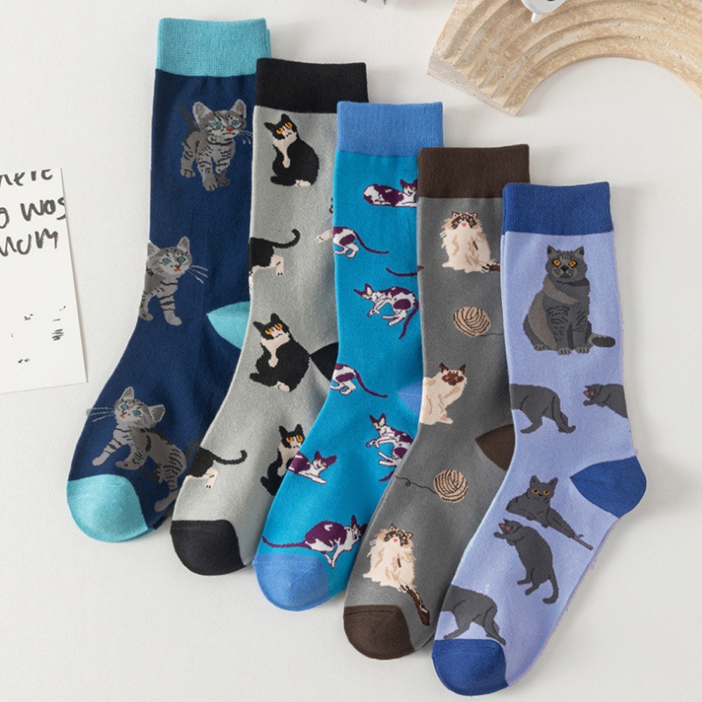 37ec2432-30b7-4d24-9e3e-27914ce6db67.jpg Cute Cat Print Crew Socks – Colorful Kitten Novelty Women’s Socks - Image 1