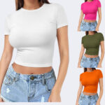 Womens Midriff-baring T-Shirt, Sassy Summer Pullover Top