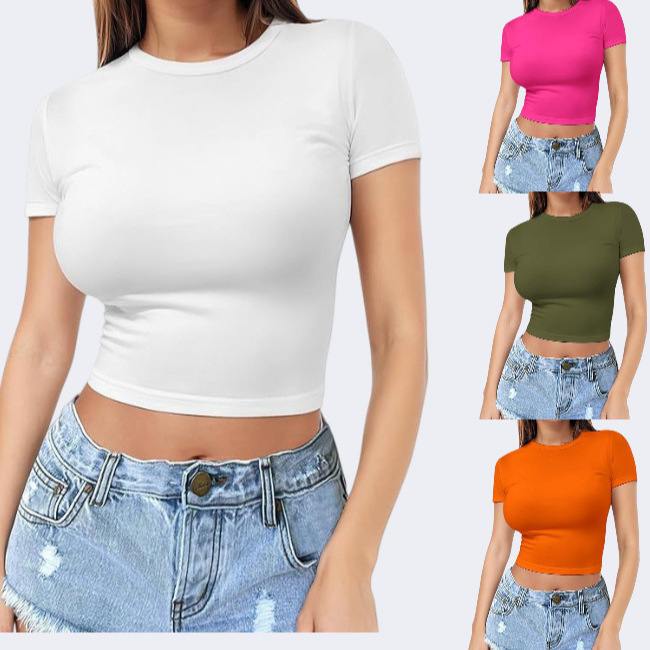 39cf343a-8003-49ef-9560-b3c50b9603a5.jpg Womens Midriff-baring T-Shirt, Sassy Summer Pullover Top - Image 1