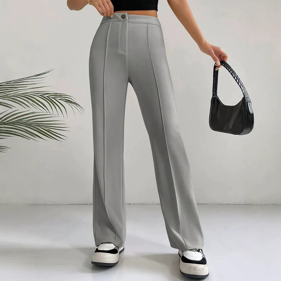 40f89f5e-0f22-49d5-a4ce-fd730f1e8a54.jpg Womens Straight Flare Pants With High-Waisted Stitching Details - Image 1