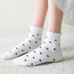 Coquette Heart Ruffle Crew Socks – Cute Ribbed Mid-Calf Women’s Sock - Image 2