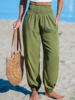 Women's Solid-Color Loose Beach Casual Ankle-Tied Pants - Image 3
