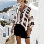 Loose-fit Batwing Sleeve Striped Top T-shirt - Image 4