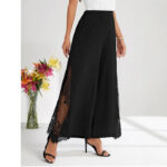 Elegant Lace-panelled High-waisted Casual Chic Wide-leg Pants - Image 3