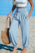 Women's Solid-Color Loose Beach Casual Ankle-Tied Pants - Image 9