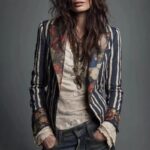 Women's Bohemian Color-Block Striped Blazer