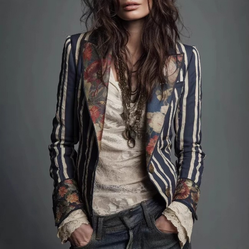 52a53e76-998c-4075-8949-fe2041817b73.jpg Women's Bohemian Color-Block Striped Blazer - Image 1
