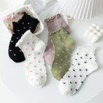 Coquette Heart Ruffle Crew Socks – Cute Ribbed Mid-Calf Women’s Sock