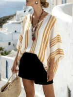 Loose-fit Batwing Sleeve Striped Top T-shirt - Image 8