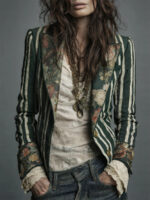 Women's Bohemian Color-Block Striped Blazer - Image 7