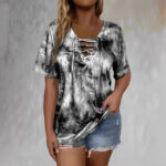 Tie-dye Printed Drawstring Casual Fashion Short-Sleeve T-Shirt - Image 3