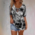 Tie-dye Printed Drawstring Casual Fashion Short-Sleeve T-Shirt - Image 6