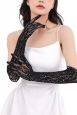Leopard Lace Mesh Long Gloves – Elegant Party Wear Gloves - Image 2