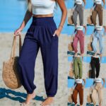 Women's Solid-Color Loose Beach Casual Ankle-Tied Pants