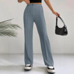 Womens Straight Flare Pants With High-Waisted Stitching Details - Image 5