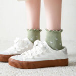 Coquette Heart Ruffle Crew Socks – Cute Ribbed Mid-Calf Women’s Sock - Image 3