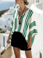 Loose-fit Batwing Sleeve Striped Top T-shirt - Image 7