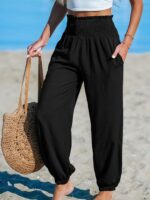 Women's Solid-Color Loose Beach Casual Ankle-Tied Pants - Image 5