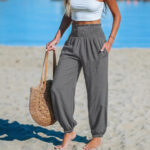 Women's Solid-Color Loose Beach Casual Ankle-Tied Pants - Image 10