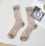 Summer Thin Striped Crystal Silk Stockings – Breathable Long Socks - Image 3