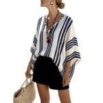 Loose-fit Batwing Sleeve Striped Top T-shirt - Image 5