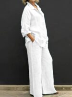 2026 Hot Sale Spring & Summer New Solid Color Lapel Shirt With Buttons Elegant Casual Two-Piece Set - Image 6