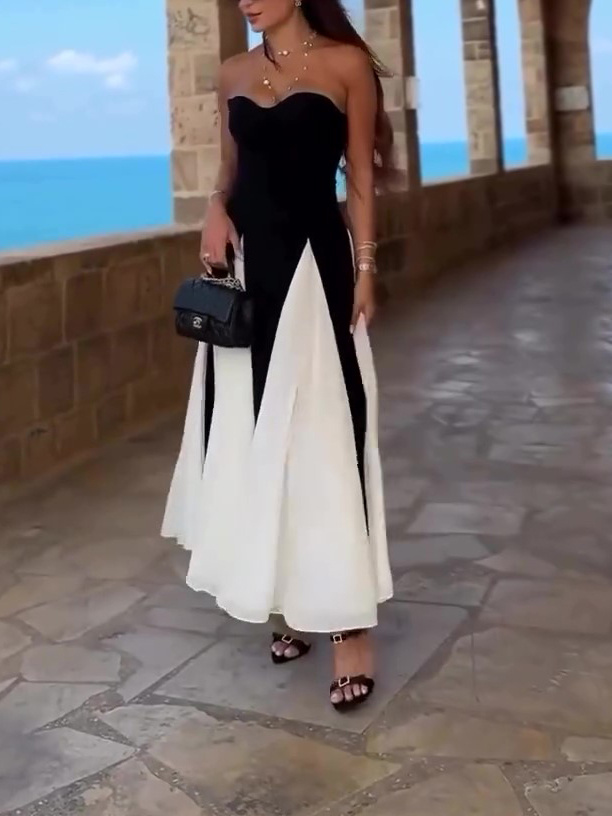 0aea5f7d-be18-426e-a16c-1bd9794f3db8.jpg Black And White Contrast Tube Top Dress - Image 1