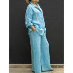 2026 Hot Sale Spring & Summer New Solid Color Lapel Shirt With Buttons Elegant Casual Two-Piece Set - Image 8