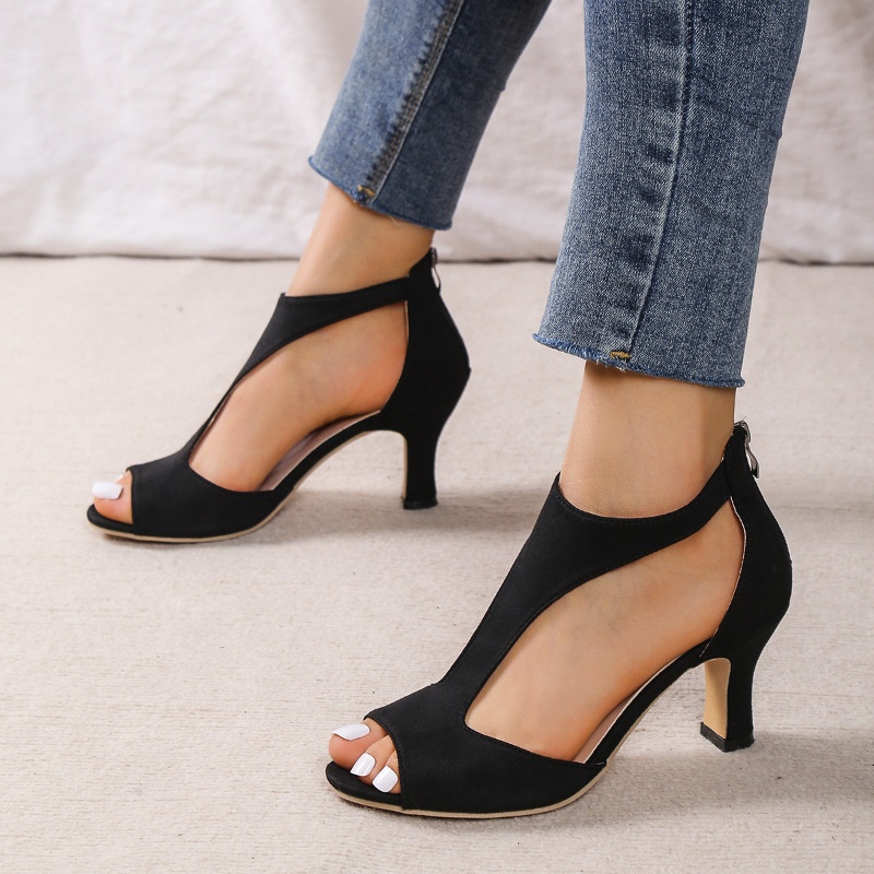 13ae549d-39db-473b-a9ee-8c44ba170bdf.jpg Women's High Heeled Fish Mouth Sandals with Zipper Closure - Summer Dressy Open Toe Footwear - Image 1
