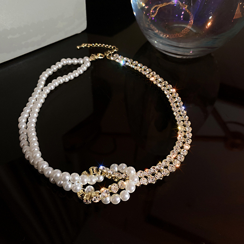 1618400559828.jpg Pearl Crystal Choker Necklaces For Women Short Chain Rhinestone Necklaces Statement Jewelry - Image 1