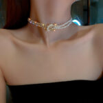Pearl Crystal Choker Necklaces For Women Short Chain Rhinestone Necklaces Statement Jewelry - Image 2