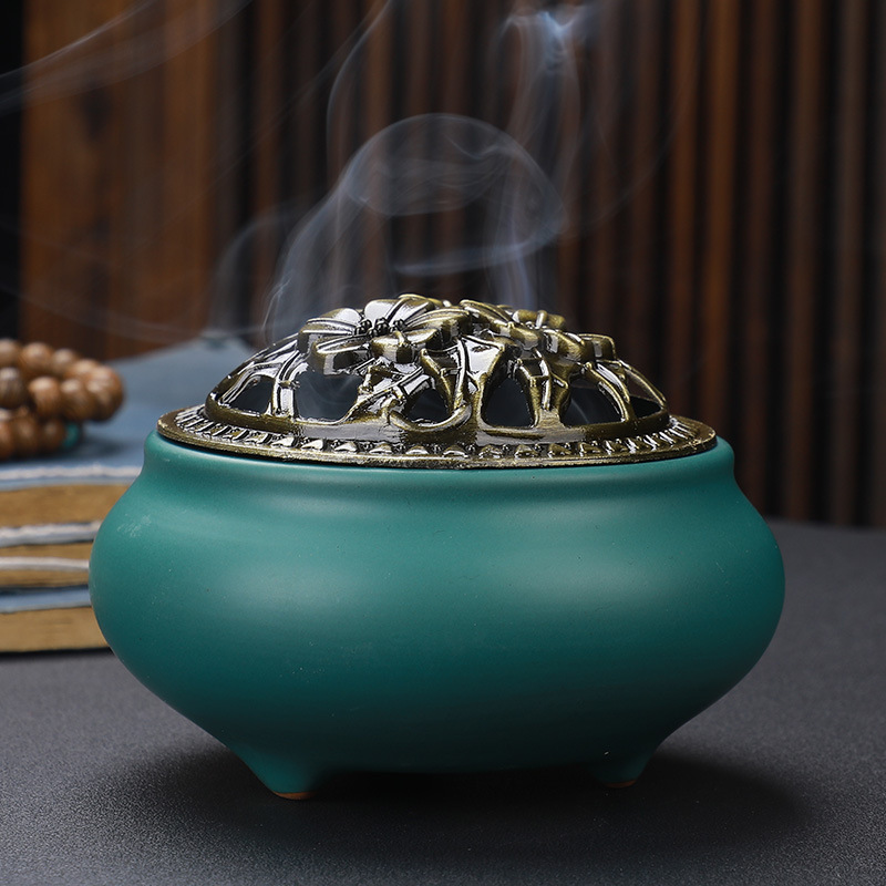 1620883129184.jpg Copper Lid Ceramic Incense Burner Buddha with Antique Alloy Wire Incense Burner - Image 1