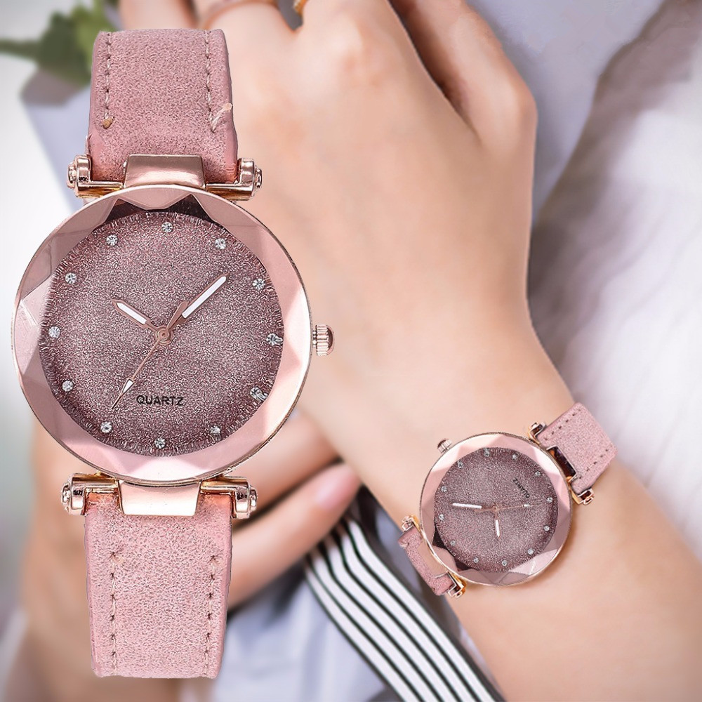 1670796234328.jpg Casual Women Romantic Starry Sky Wrist Watch Leather Rhinestone Designer Ladies Clock - Image 1