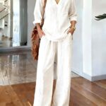 2026 Spring & Summer New Arrival Women's Casual Loose V-Neck Pullover Long-Sleeve Solid Color Two-Piece Set
