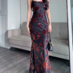 Flocked Strappy Maxi Dress