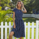 Summer Women Polka Dot Short Sleeve Dress Casual Bandage Party Pleated Midi Dresses Elegant Green Office Lady Clothing - Image 9