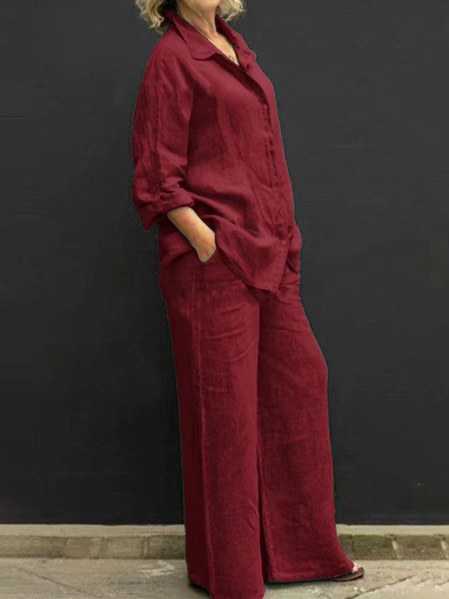 23616404-4b31-4fb0-9c28-d48697f69141.jpg 2026 Hot Sale Spring & Summer New Solid Color Lapel Shirt With Buttons Elegant Casual Two-Piece Set - Image 1