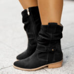 Ins Pointed Toe Mid-calf Boots Fashion Suede Zipper Western Boot Winter Shoes For Women - Image 9
