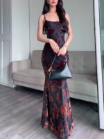 Flocked Strappy Maxi Dress - Image 4
