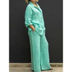 2026 Hot Sale Spring & Summer New Solid Color Lapel Shirt With Buttons Elegant Casual Two-Piece Set - Image 5