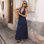 Casual Dot Slim V-neck Long Dresses For Women 2026 Fashion Summer Women's A-Line Midi Dress Elegant Vintage Dresses - Image 2