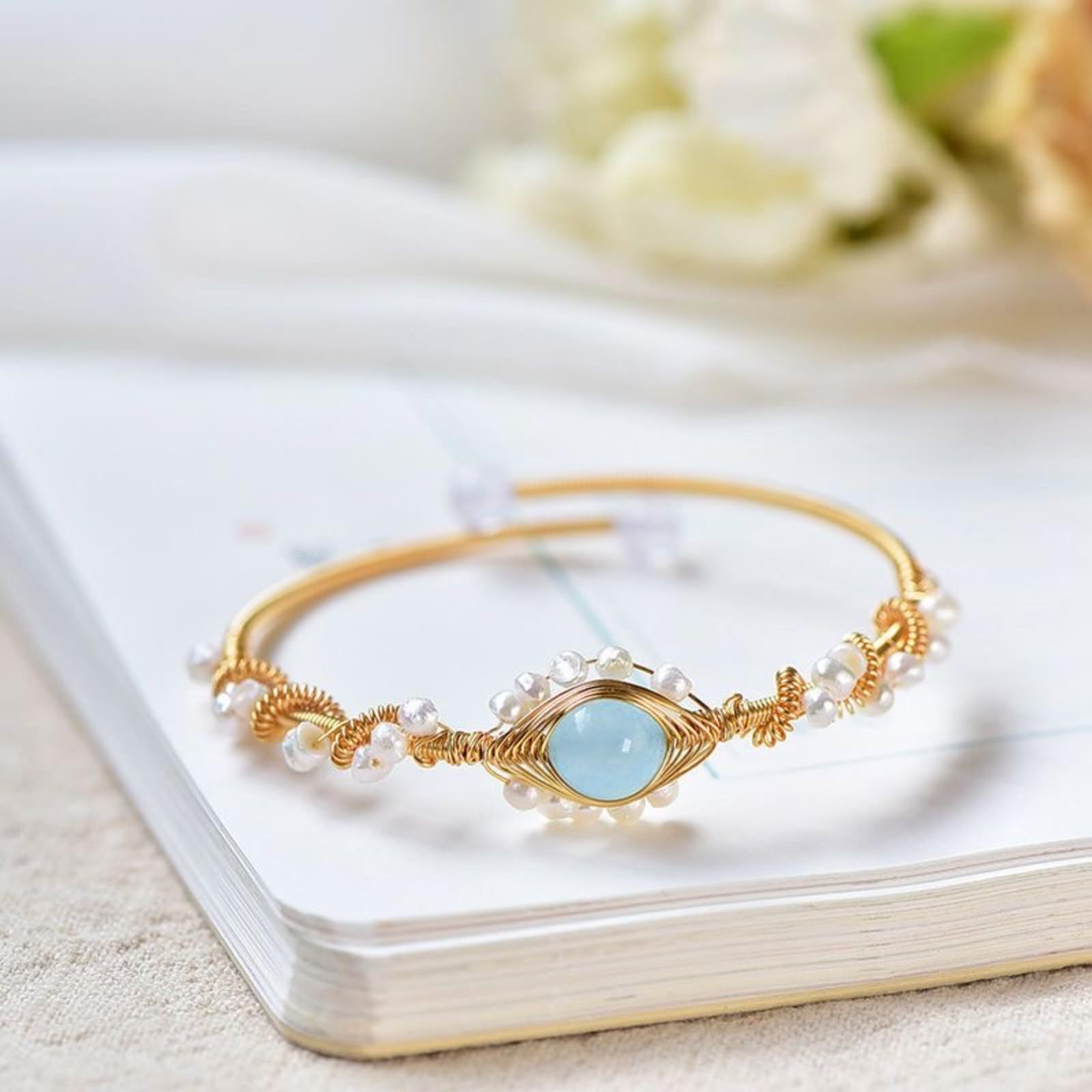 38d715c9-383b-4ad2-93a6-380565d8145a.jpg Pearl Bracelets For Women Gold Plating Pearl Bracelet Gold Wire Braided Vintage Style Bracelets Cuff Bracelets Fashion Bracelet - Image 1