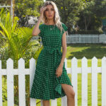 Summer Women Polka Dot Short Sleeve Dress Casual Bandage Party Pleated Midi Dresses Elegant Green Office Lady Clothing - Image 4